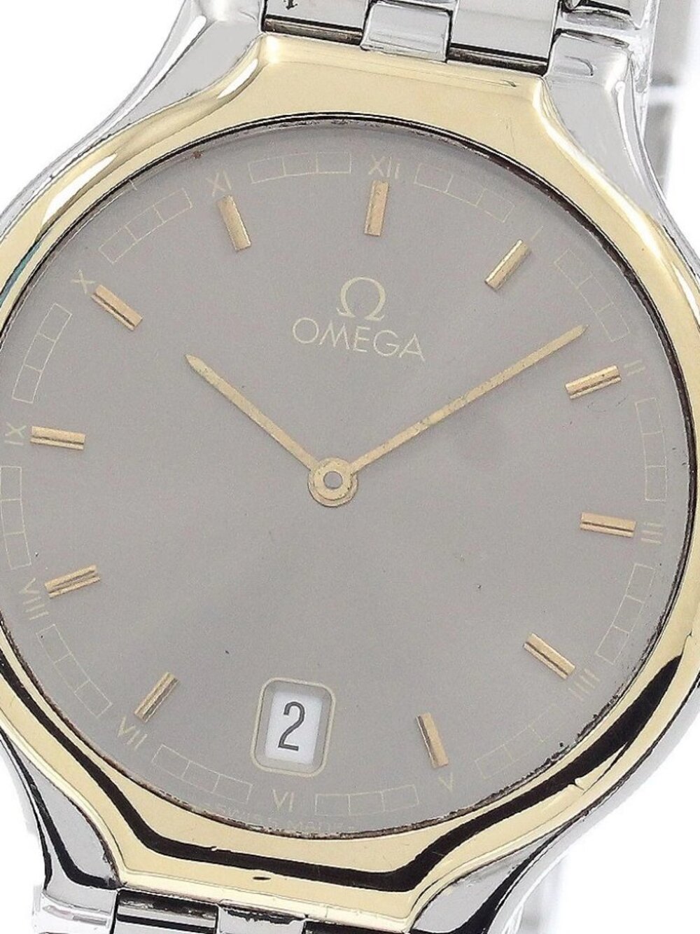 OMEGA De Ville symbol YG bezel date gray Dial Quartz Men's Watch